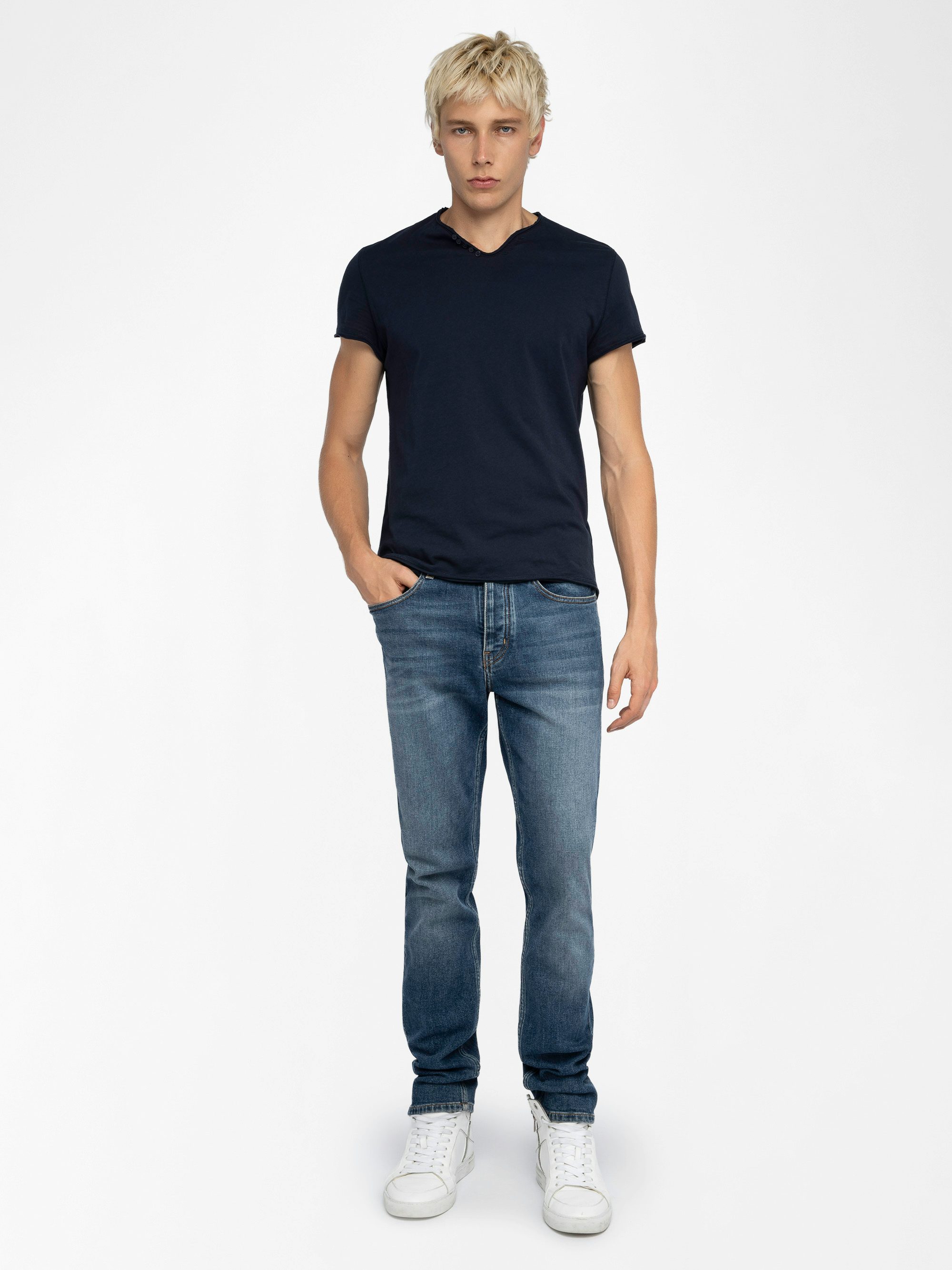 Henley-Shirt Monastir - T-Shirt mit tunesischem Kragen aus Baumwolle.